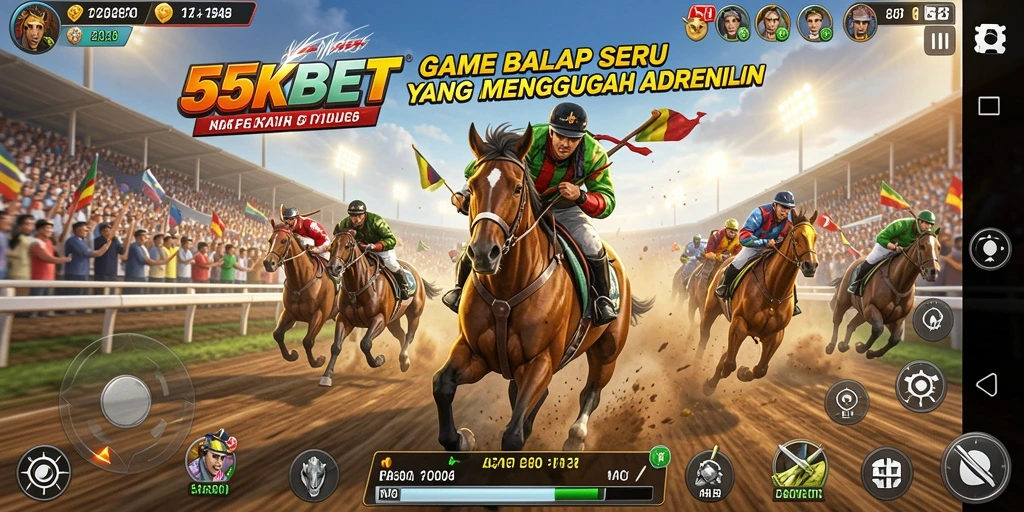 Screenshot gameplay 55KBET menampilkan balapan seru di trek yang menantang.