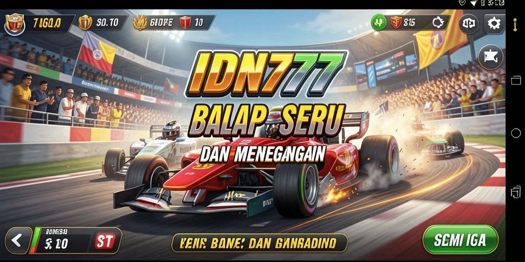 Screenshot IDN777 menampilkan balapan seru dengan mobil cepat.