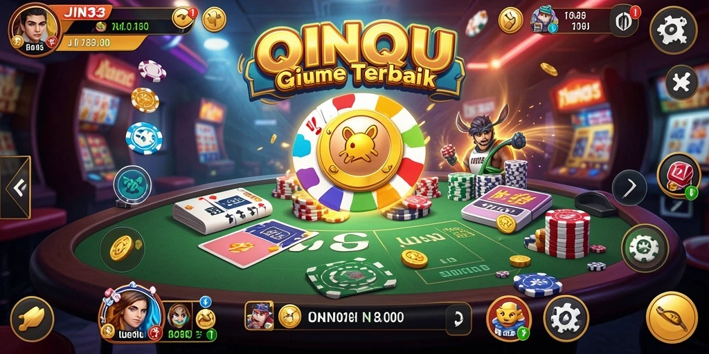 Screenshot dari gameplay QiuQiu di JIN33 menunjukkan suasana kompetitif yang seru.