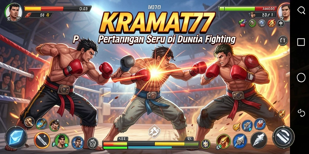 Screenshot gameplay KRAMAT77 yang menunjukkan aksi pertarungan dinamis.