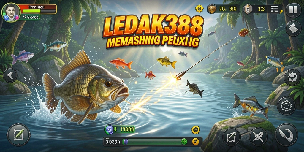 Tampilan gameplay LEDAK388 dengan aksi memancing yang mendebarkan.
