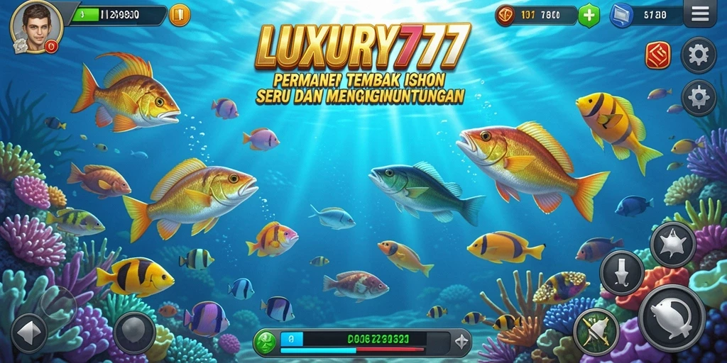 Screenshot gameplay LUXURY777 menampilkan aksi menembak ikan yang seru.