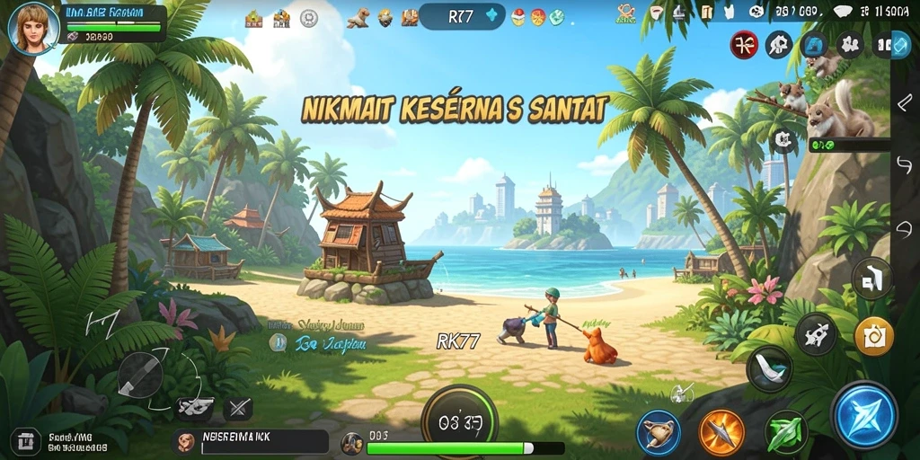 Screenshot utama RK77 menampilkan gameplay yang santai dan menarik.