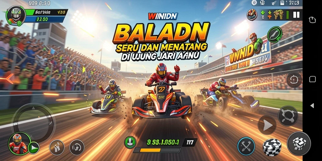 Screenshot gameplay <strong>WINIDN</strong> menampilkan aksi balapan yang mendebarkan.